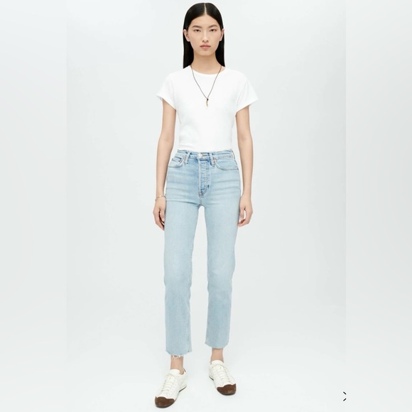 Re/Done Denim - RE/DONE Comfort Stretch High Rise Straight Leg 70s Stove Pipe Jeans in Mid 90’s